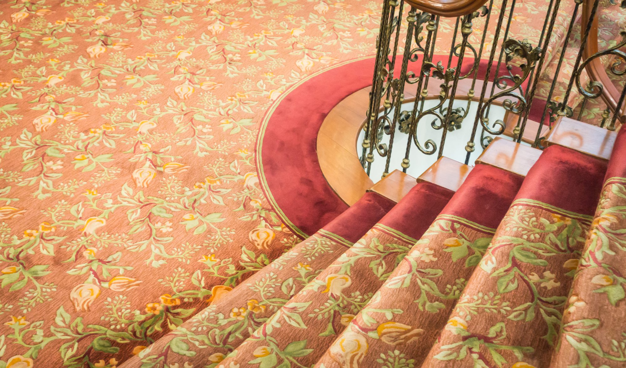 close up staircase covered with carpet